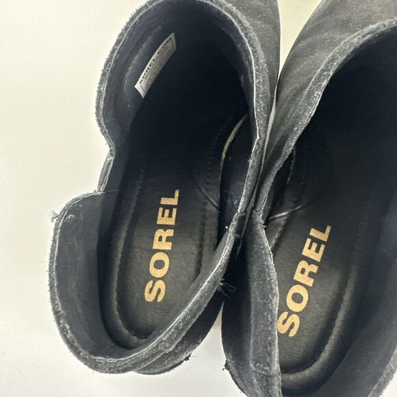 Sorel Lolla Cut Out Bootie Black Suede Ankle Boot Pull On NL3379-010 Womens 10 - Picture 7 of 12